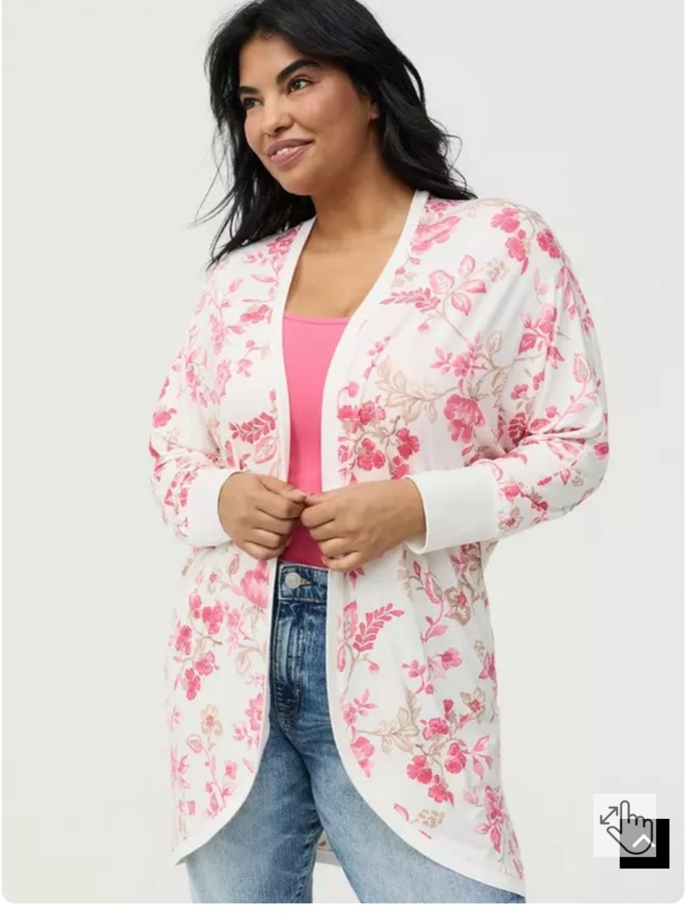 Torrid Super Soft Open Front Cocoon Cardigan floral size 1X pink white